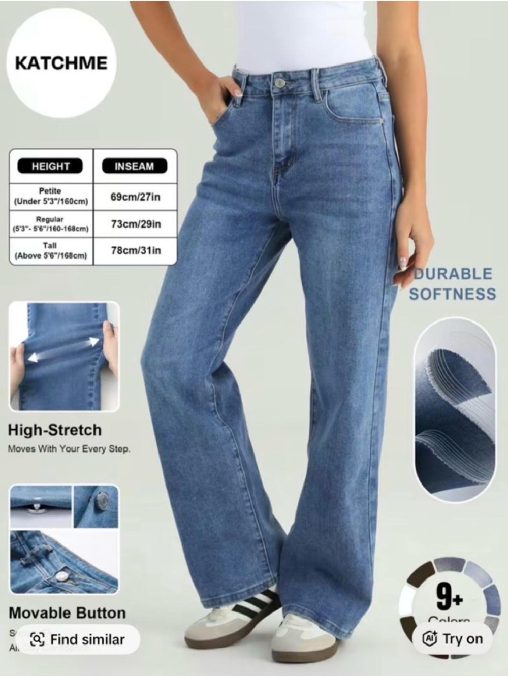 Women's High-Stretch Wide Leg Jeans — Blue